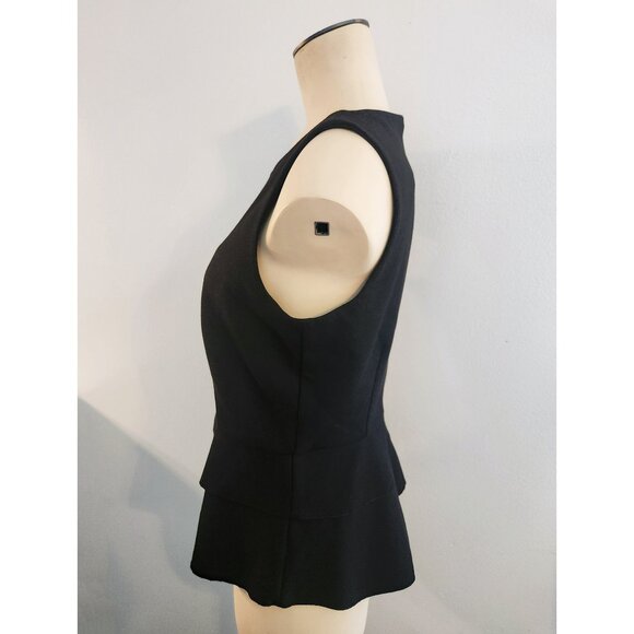 Size 2 WHITE HOUSE BLACK MARKET sleeveless BLACK peplum top dress shirt blouse - Picture 2 of 8